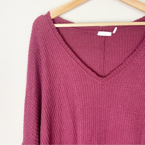 Out From Under Burgundy Oversized Thermal Waffle Knit Long Sleeve - Picture 2 of 6